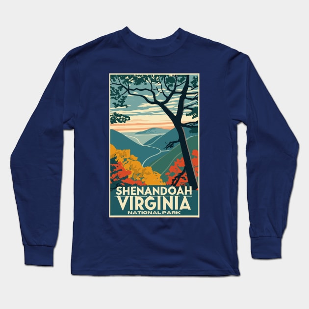 A Vintage Travel Art of the Shenandoah National Park - Virginia - US Long Sleeve T-Shirt by goodoldvintage